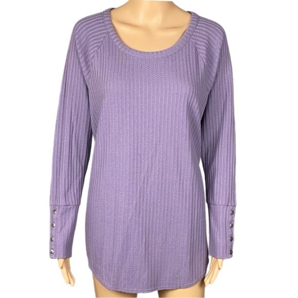 Chaser light purple waffle knit tunic top with buttons on sleeves Size XL EUC